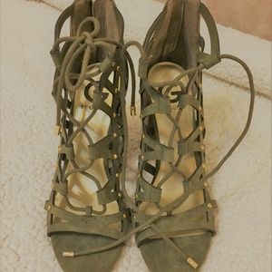 G by Guess Lace-up Caged Block Heel Sandals
